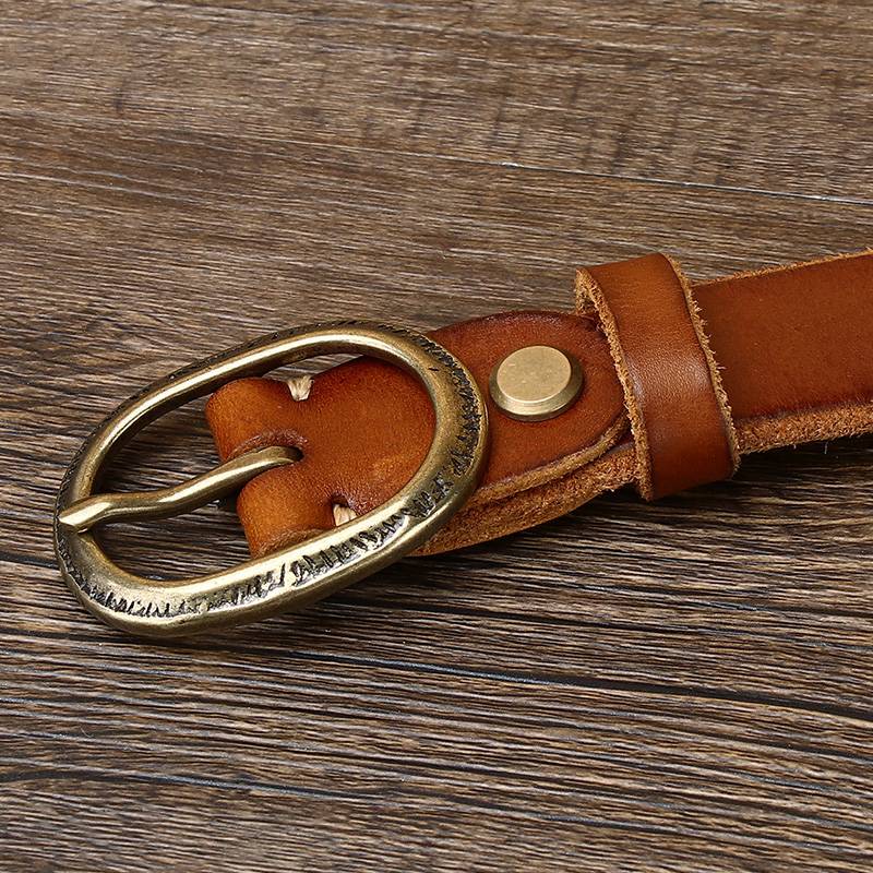 Brown women's thick jeans leather belt — detail 9