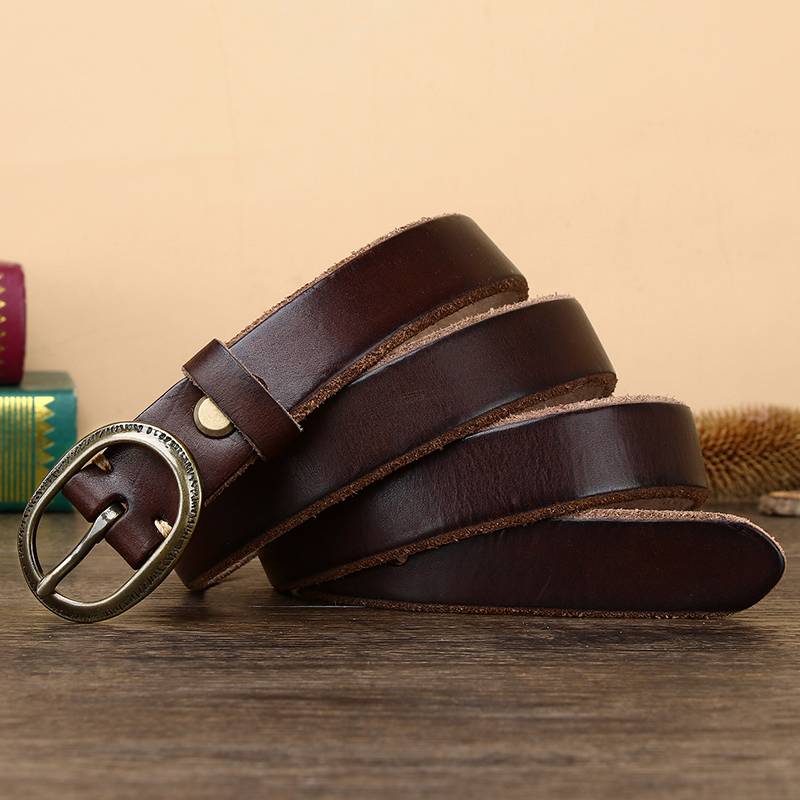 Dark brown women's thick jeans leather belt