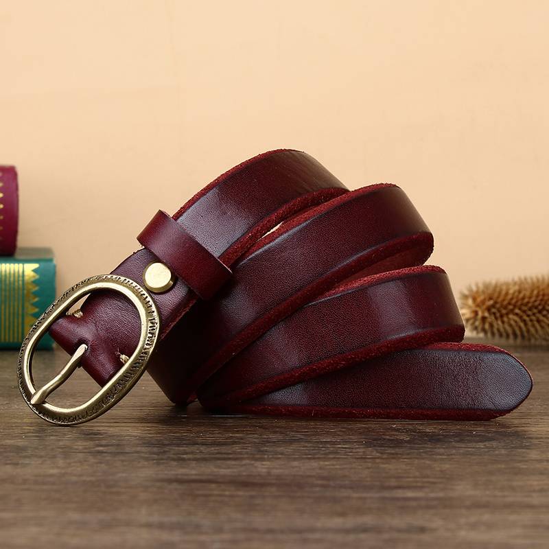Red women's thick jeans leather belt