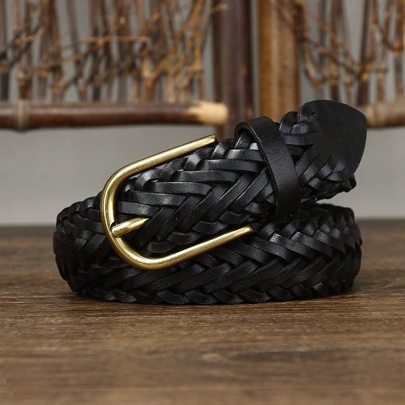 Black unisex braided leather belt — detail 10
