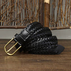 Black unisex braided leather belt — detail 11