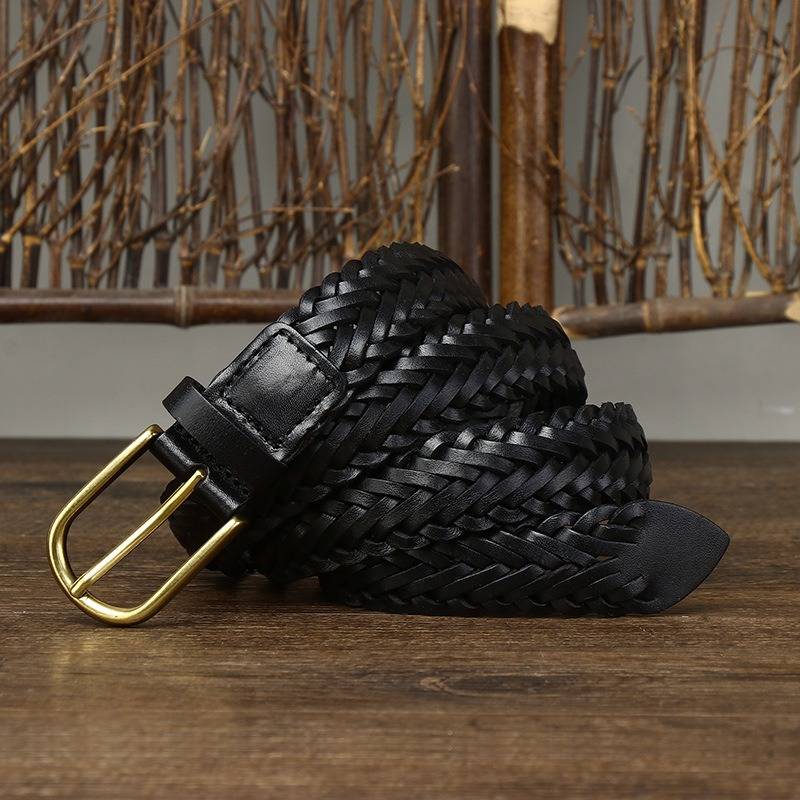 Black unisex braided leather belt — detail 11