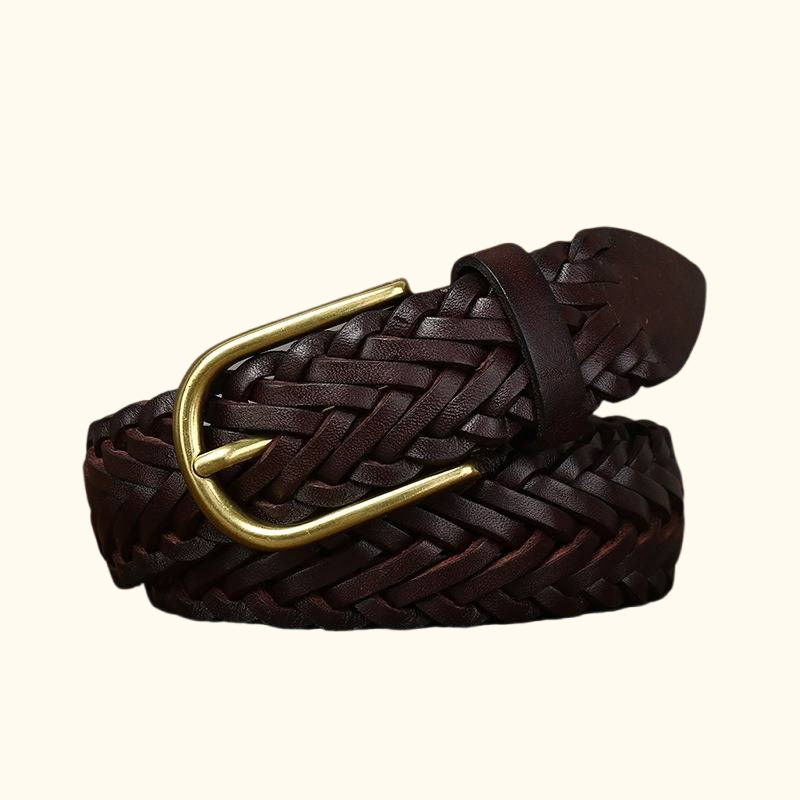 Dark brown unisex braided leather belt — main