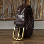 Dark brown unisex braided leather belt — detail 2