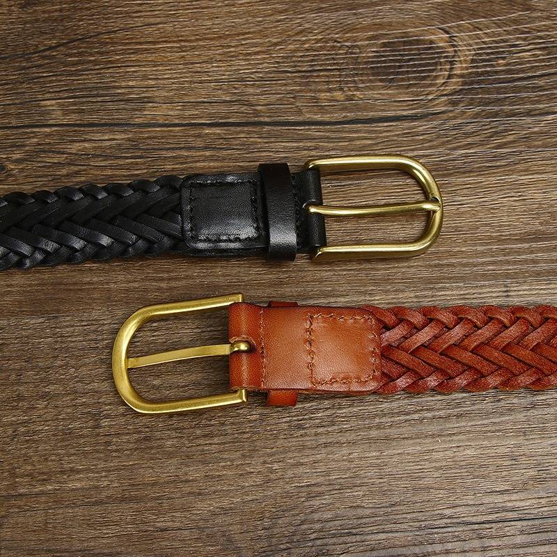 Dark brown unisex braided leather belt — detail 3