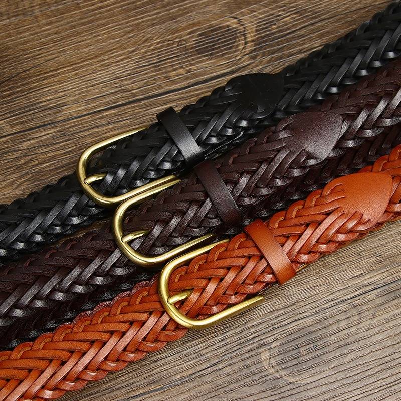 Dark brown unisex braided leather belt — detail 4