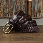 Dark brown unisex braided leather belt — detail 5