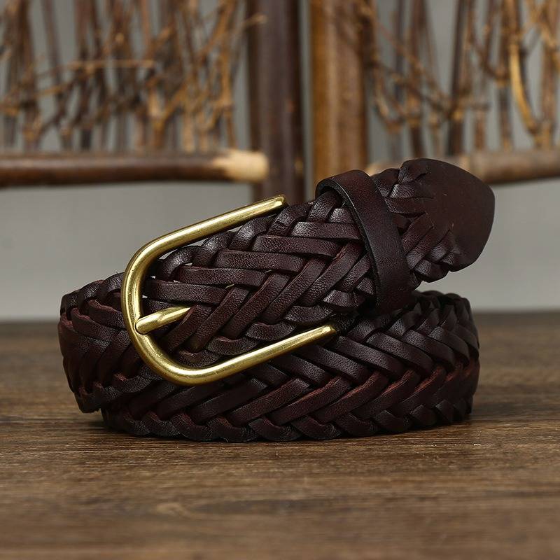 Dark brown unisex braided leather belt — detail 6