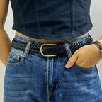 Dark brown unisex braided leather belt — detail 7