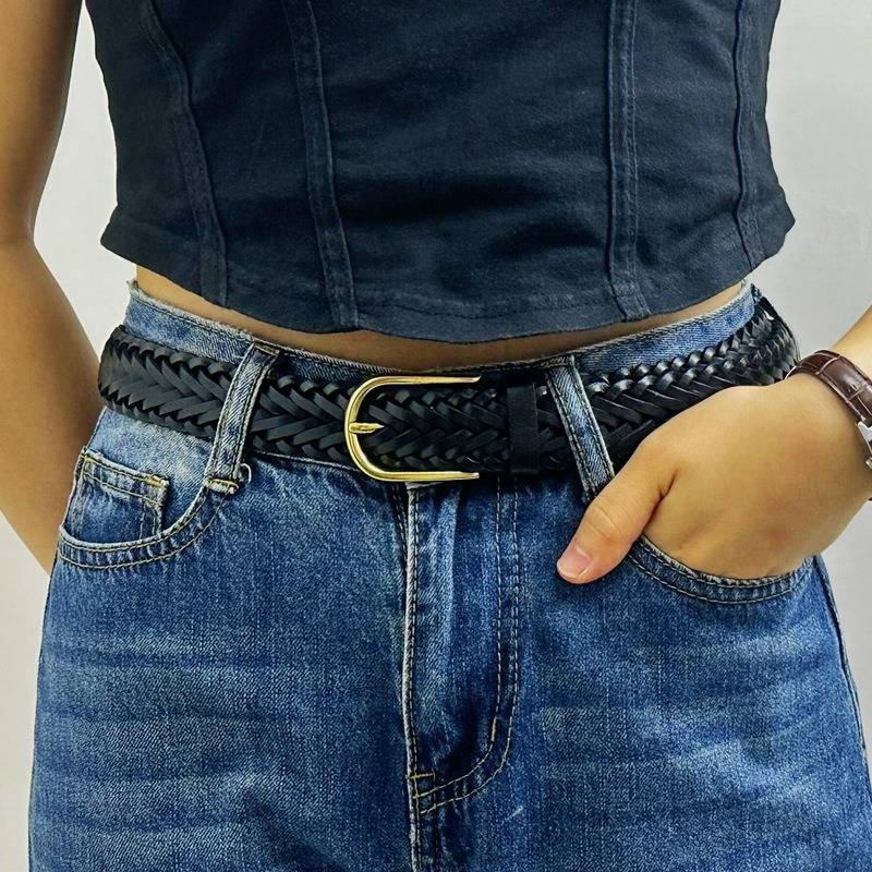 Dark brown unisex braided leather belt — detail 7