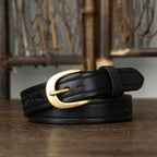 Black women's vintage fashion leather belt detail