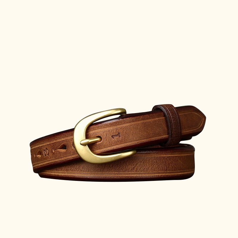 Brown women's vintage fashion leather belt — main