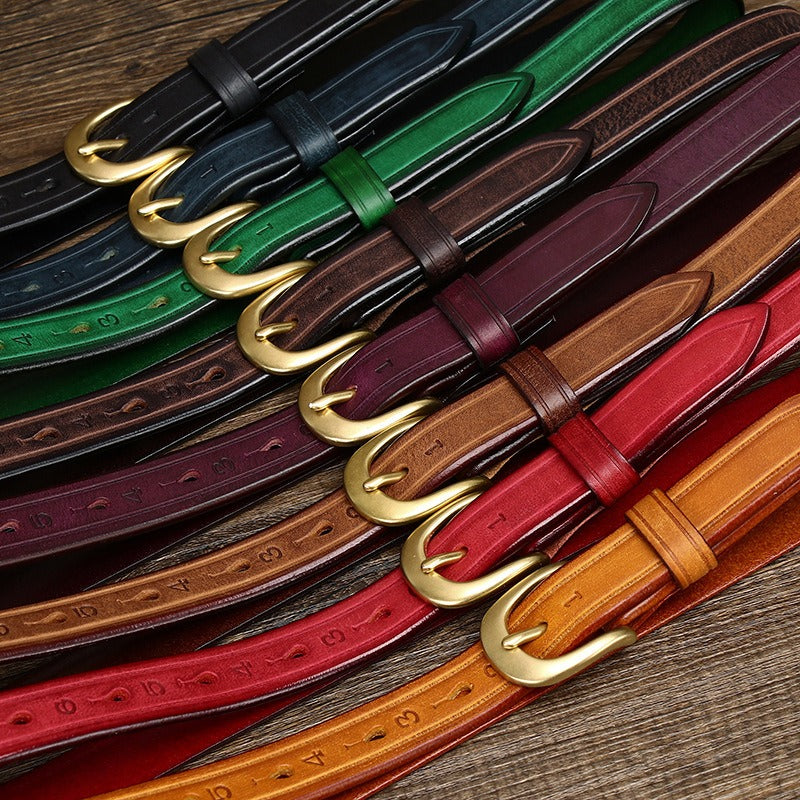 Brown women's vintage fashion leather belt — detail 3