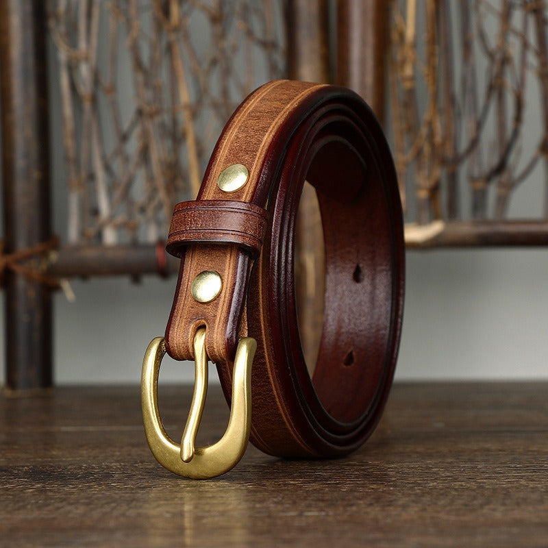 Brown women's vintage fashion leather belt — detail 4