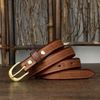 Brown women's vintage fashion leather belt — detail 6