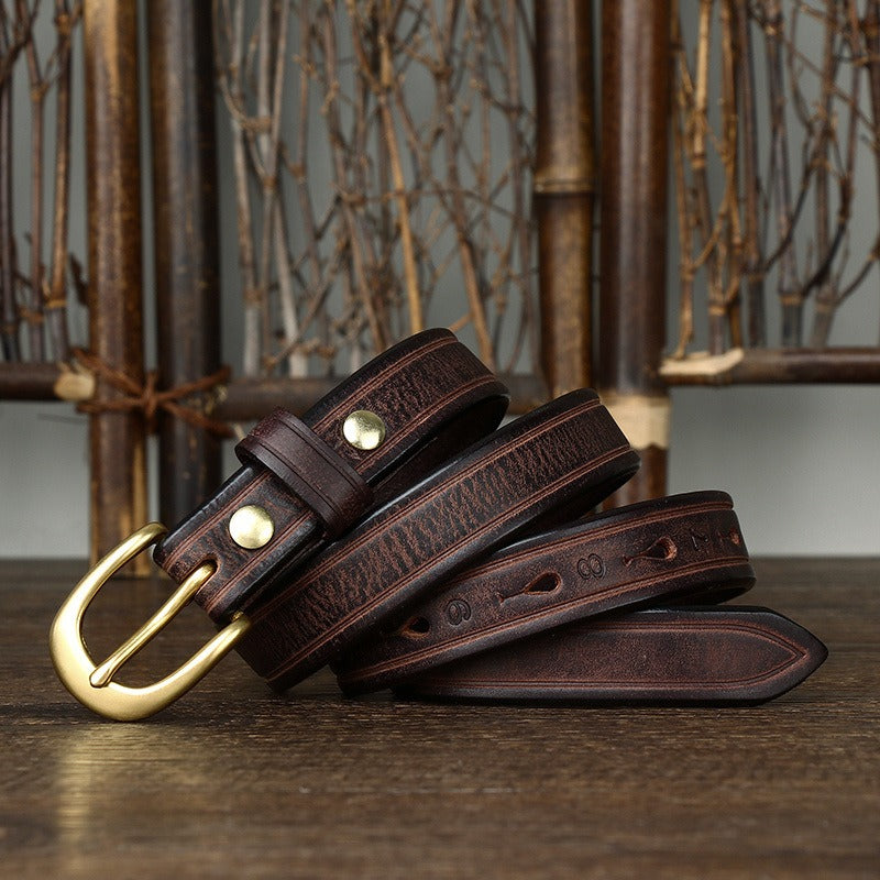 Dark brown women's vintage fashion leather belt buckle