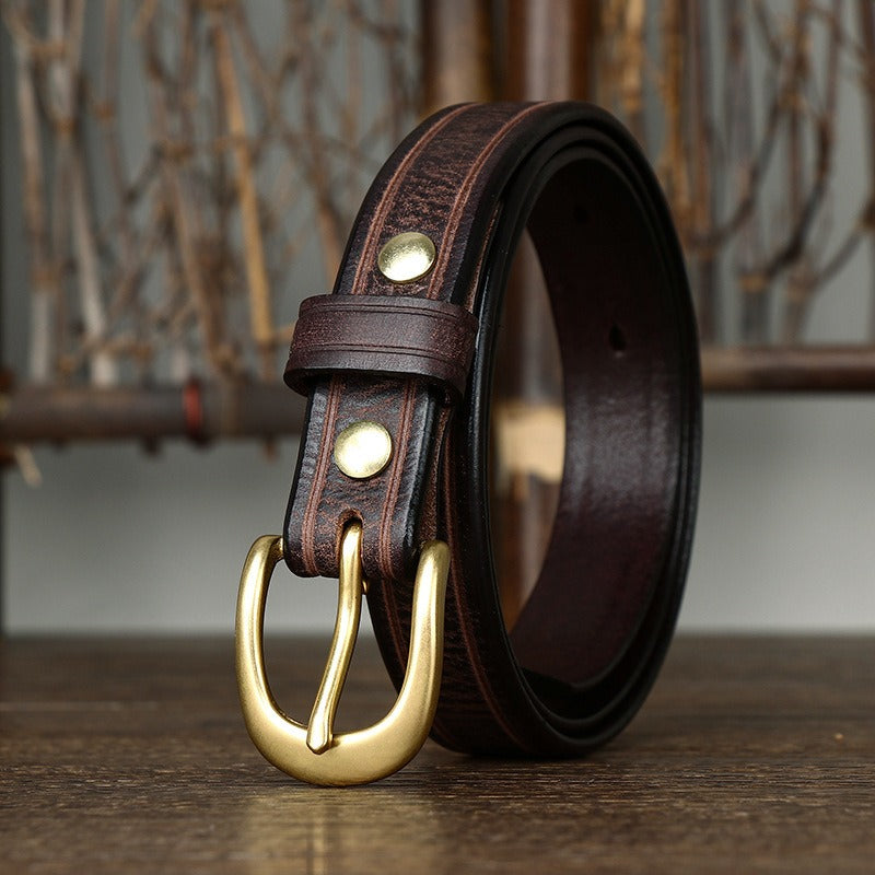 Dark brown women's vintage fashion leather belt