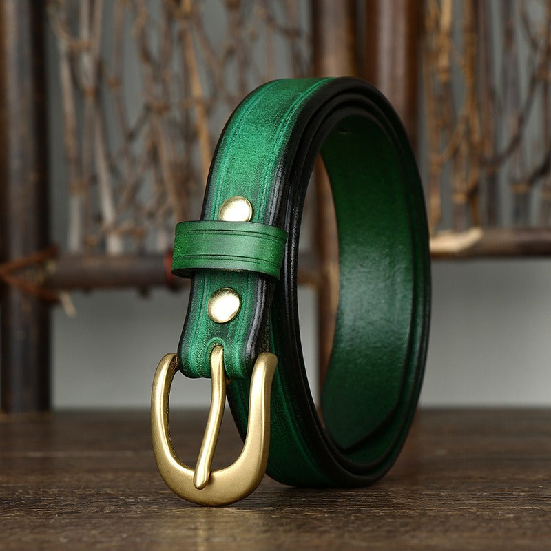 Green women's vintage fashion leather belt