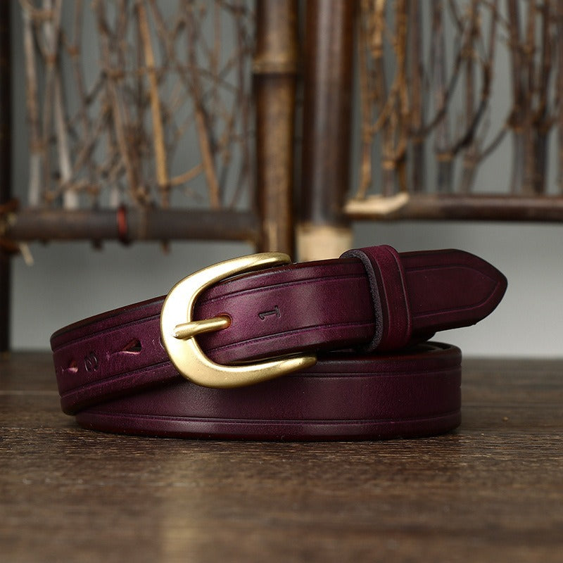 Purple women's vintage fashion leather belt detail