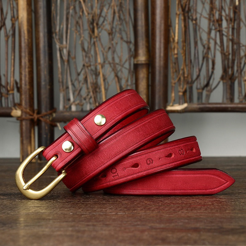 Red women's vintage fashion leather belt buckle