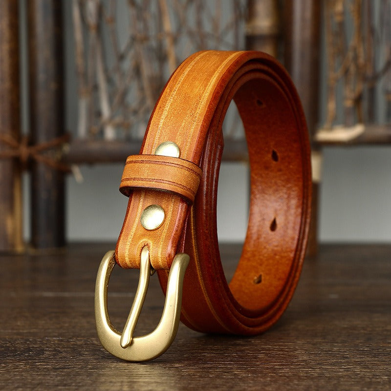 Yellow brown women's vintage fashion leather belt