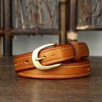 Yellow brown women's vintage fashion leather belt detail