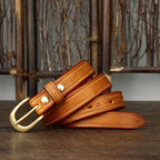 Yellow brown women's vintage fashion leather belt buckle
