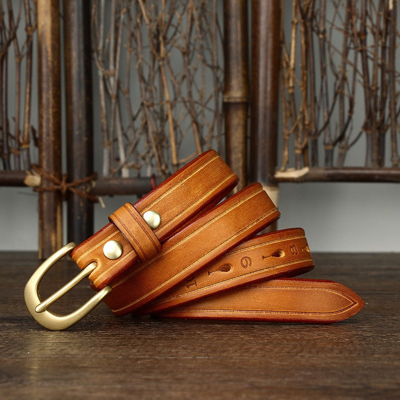 Yellow brown women's vintage fashion leather belt buckle