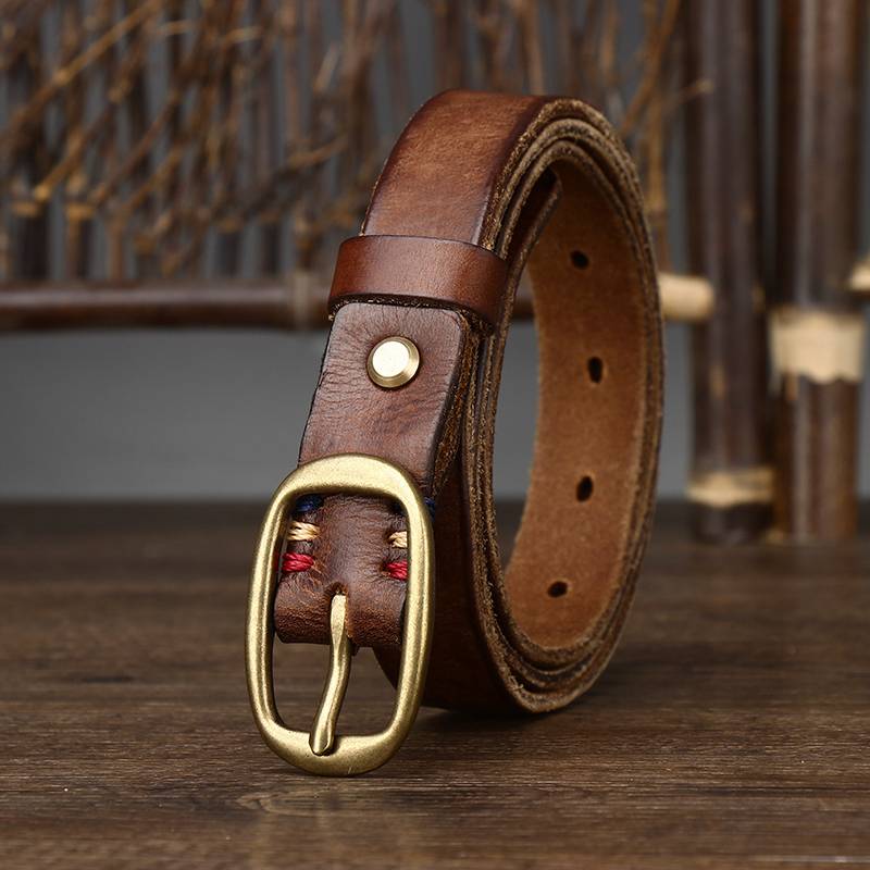 Brown women's pleated matte leather belt