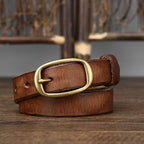 Brown women's pleated matte leather belt detail
