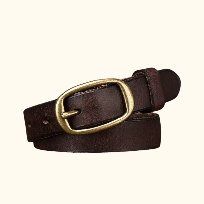 Dark brown women's pleated matte leather belt — main