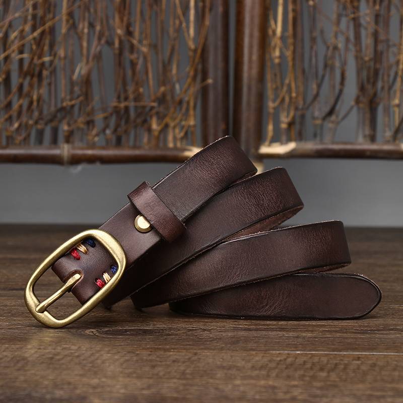 Dark brown women's pleated matte leather belt — detail 4