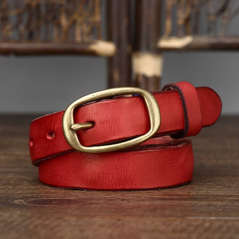 Red women's pleated matte leather belt