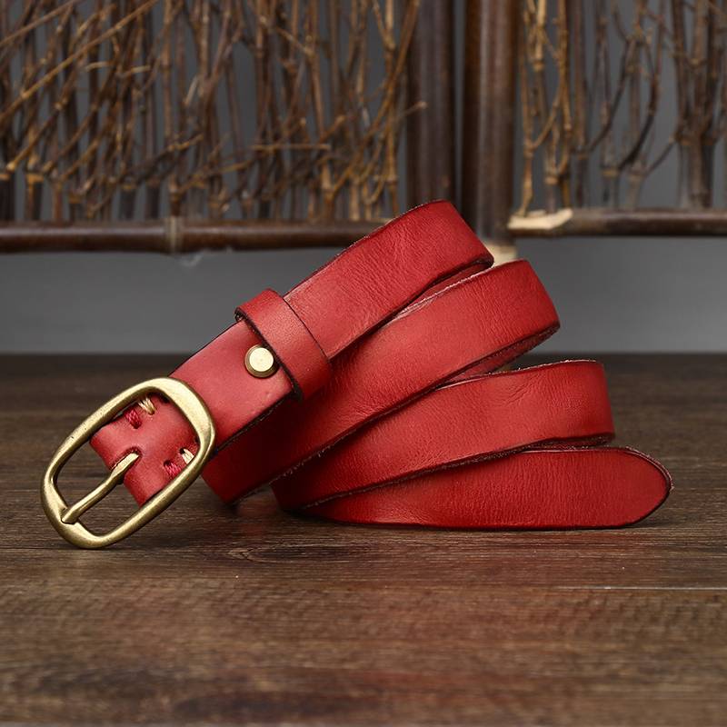 Red women's pleated matte leather belt buckle