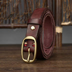Red brown women's pleated matte leather belt detail