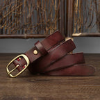 Red brown women's pleated matte leather belt buckle
