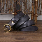 Black women's vintage round buckle leather belt buckle