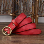 Red women's vintage round buckle leather belt buckle