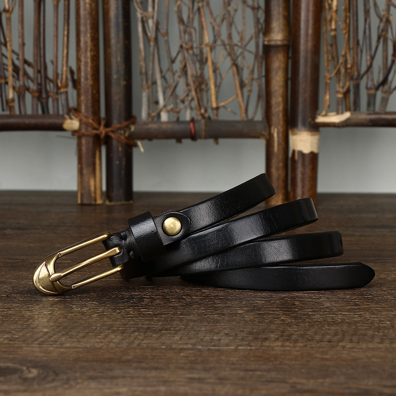 Black women's slim leather belt — main