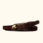 Dark brown women's slim leather belt — main