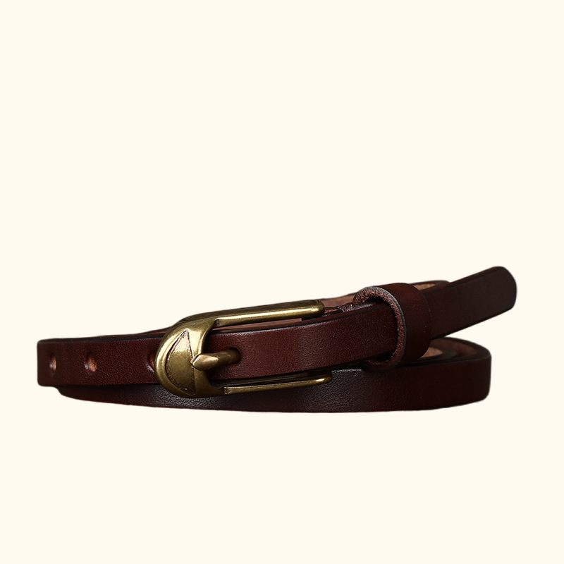 Dark brown women's slim leather belt — main