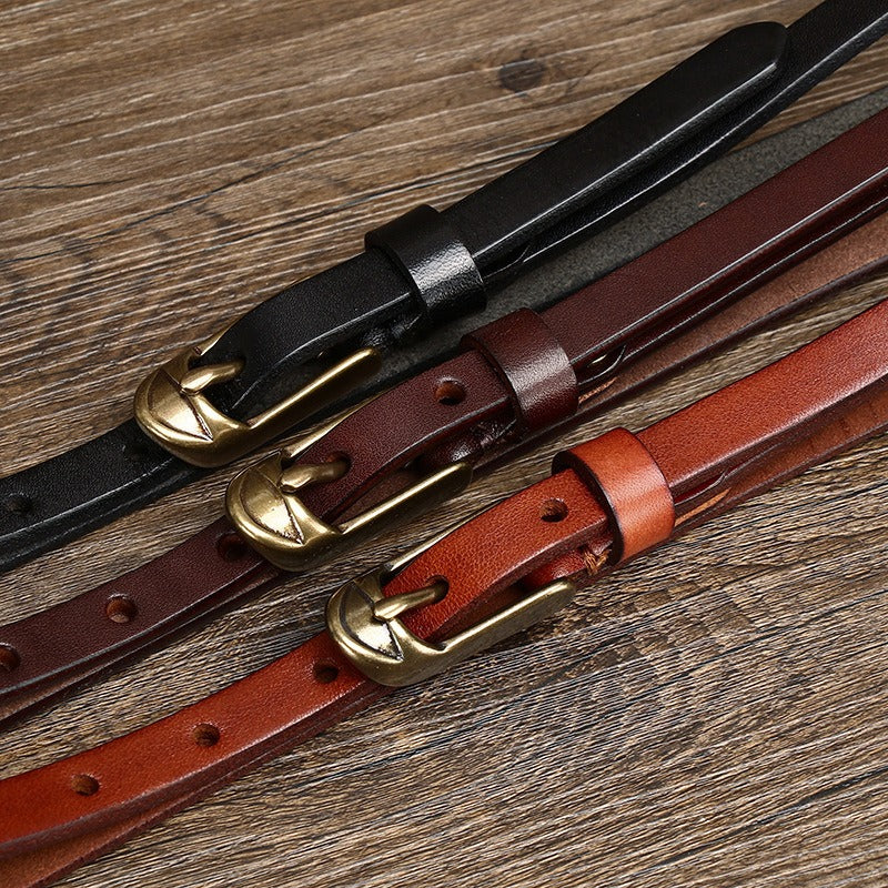 Dark brown women's slim leather belt — detail 3