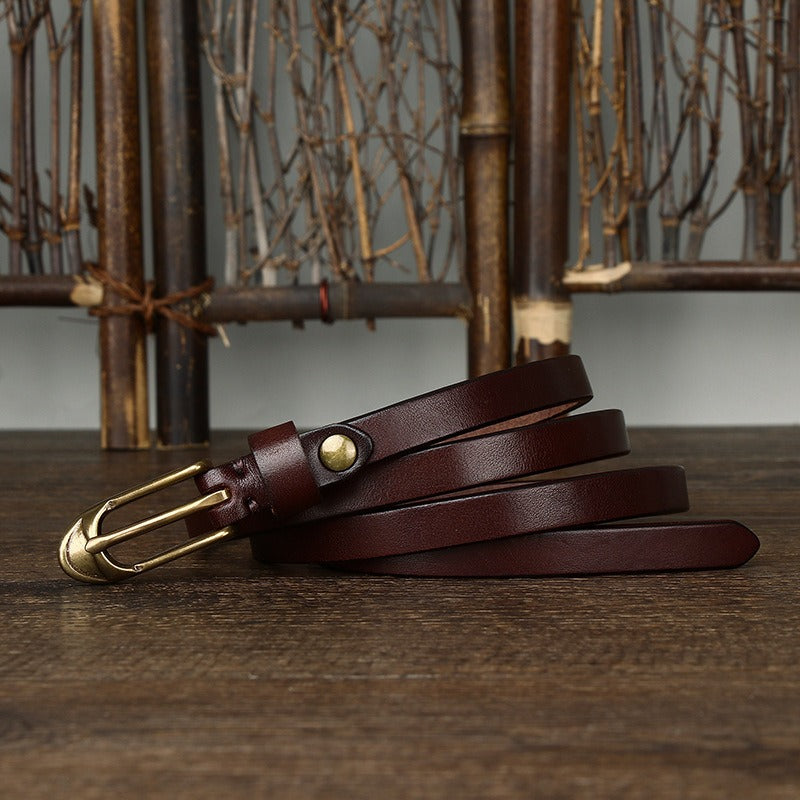 Dark brown women's slim leather belt — detail 4