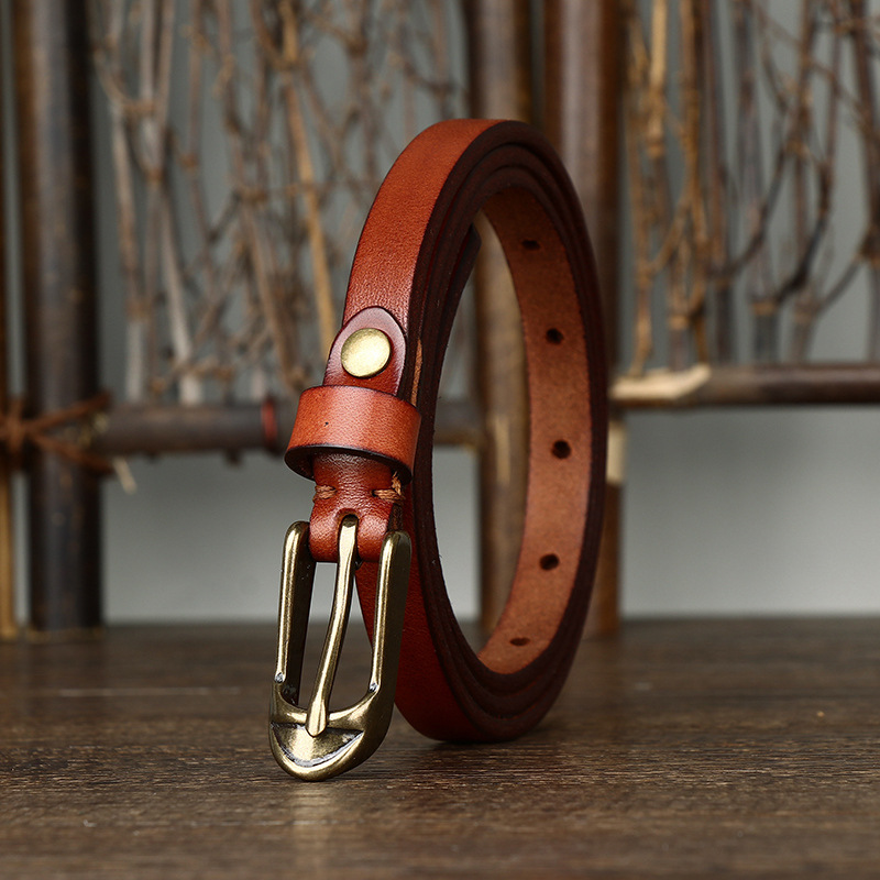 Red brown women's slim leather belt