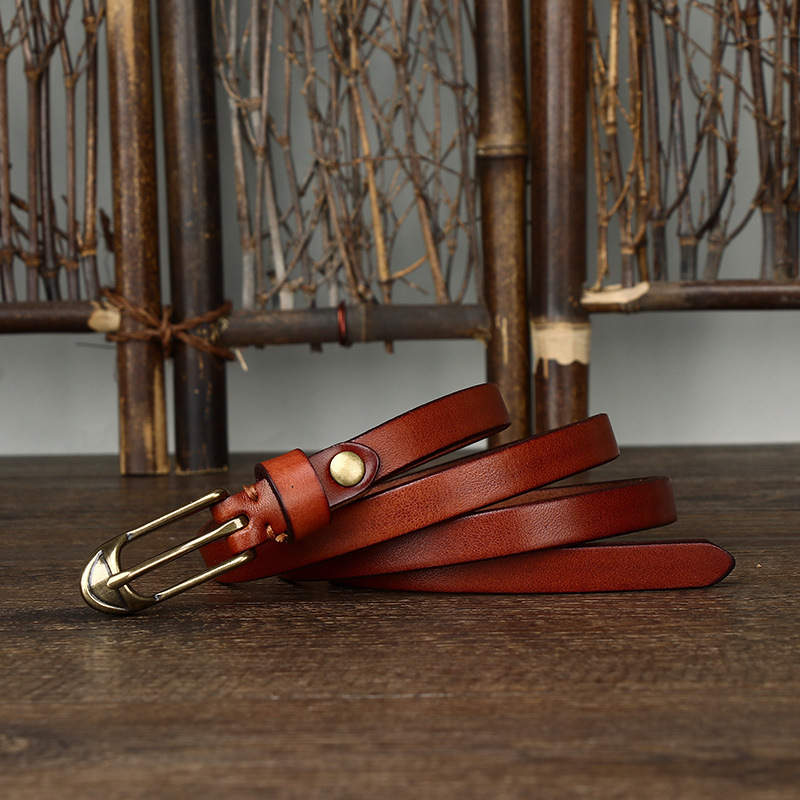 Red brown women's slim leather belt buckle