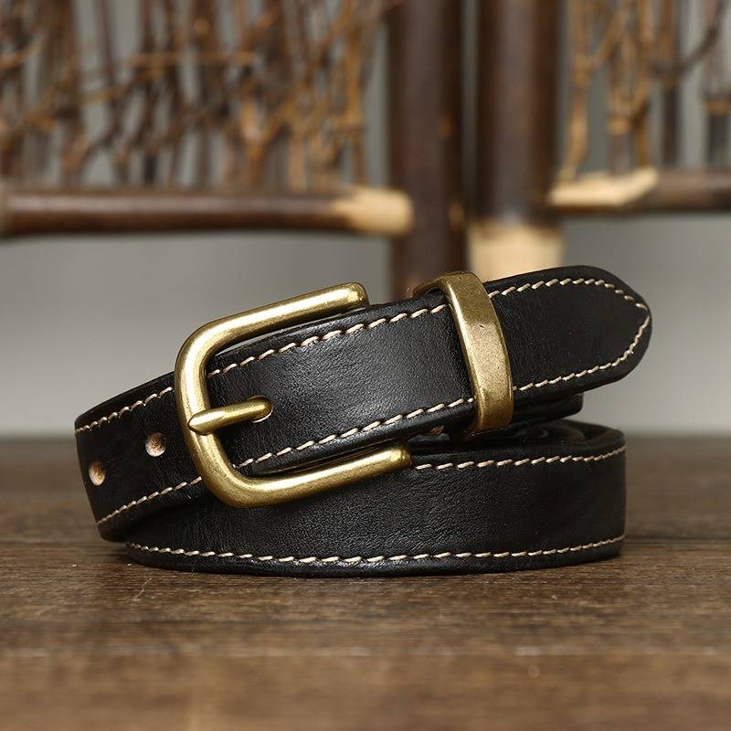 Black women's belt, coiled view