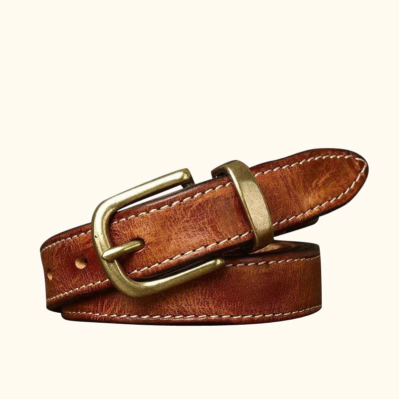 Brown women's double-stitched belt