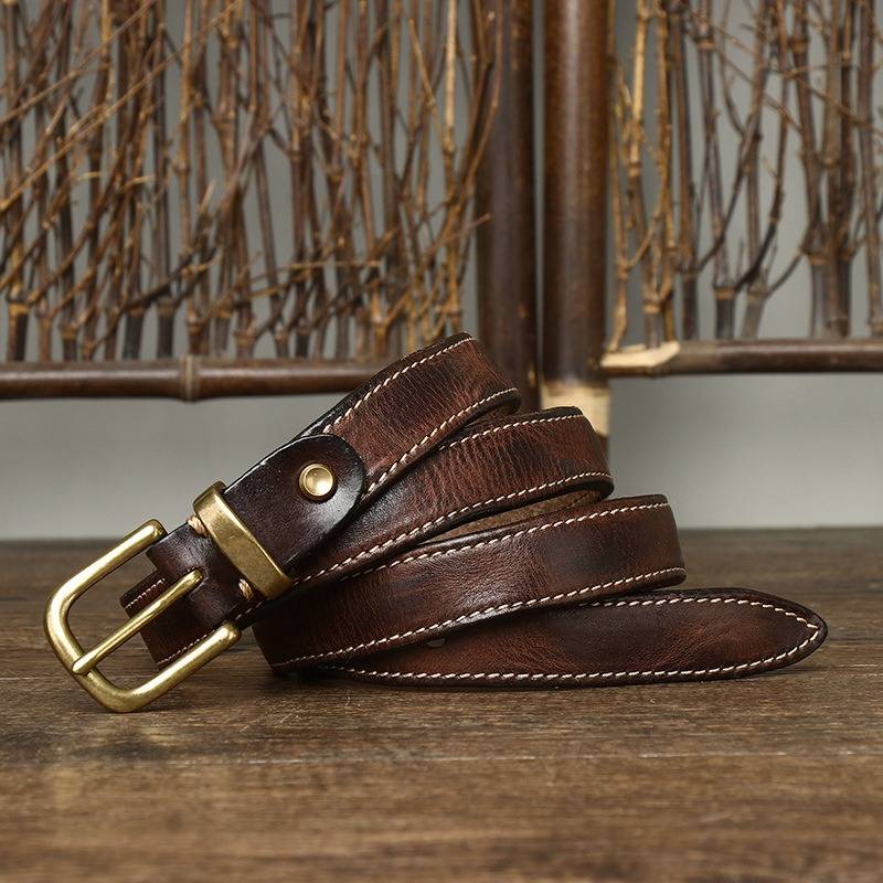 Dark brown women's belt, side view