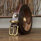 Dark brown women's belt, coiled view