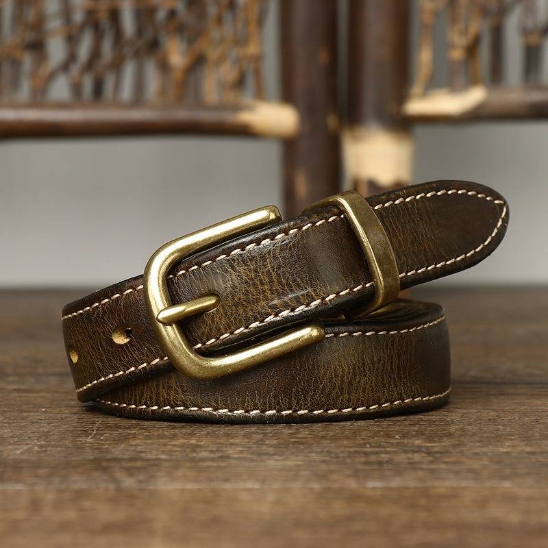 Military green women's belt, coiled view